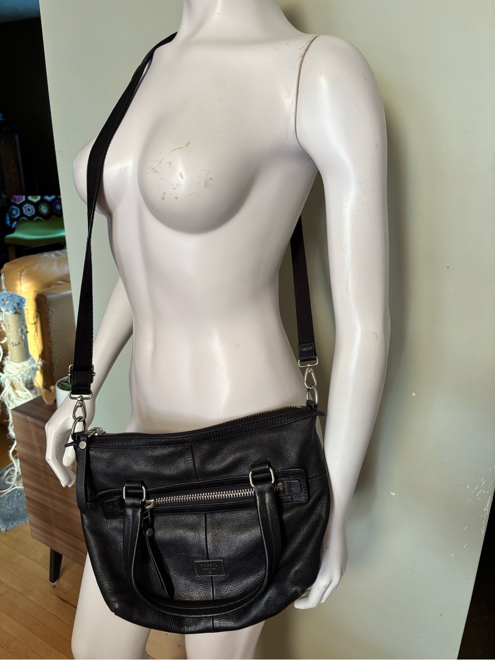 Fossil Black Leather Crossbody Bag